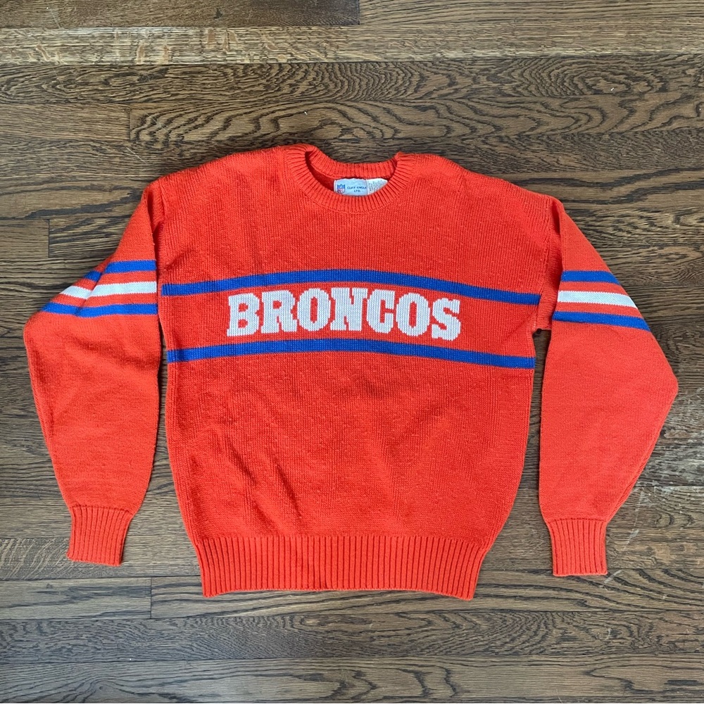 Vintage Cliff Engle Denver Broncos Orange Crewneck Wool Blend Sweater - Large
